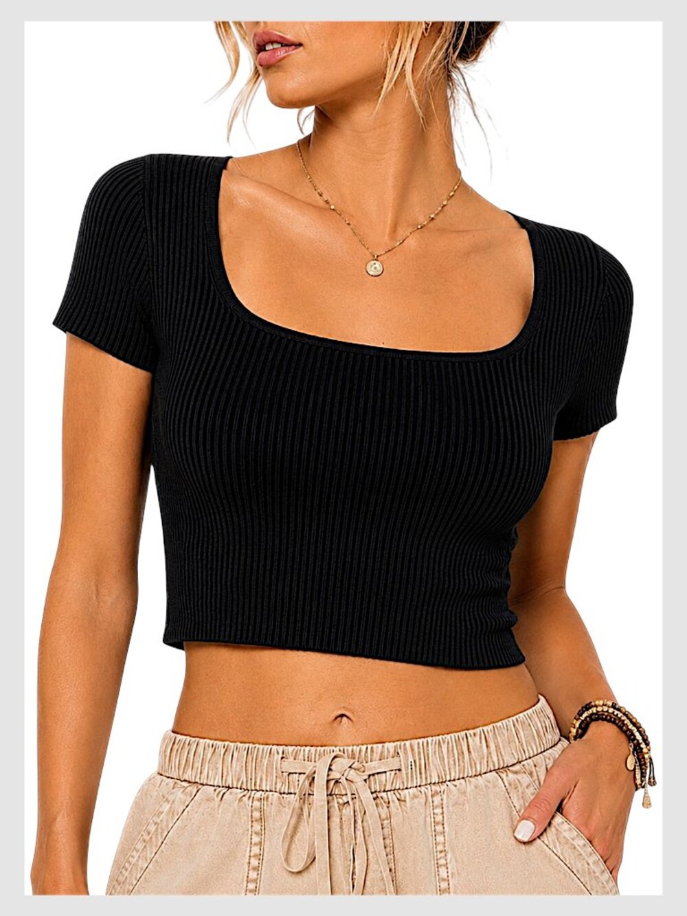 Aritzia Babaton Sculpt Knit Scoop Neck Crop Top Black S
